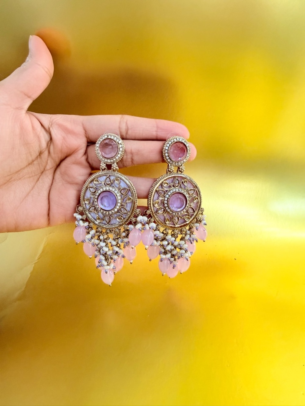 Handcrafted Pink Chandbali Statement Earrings